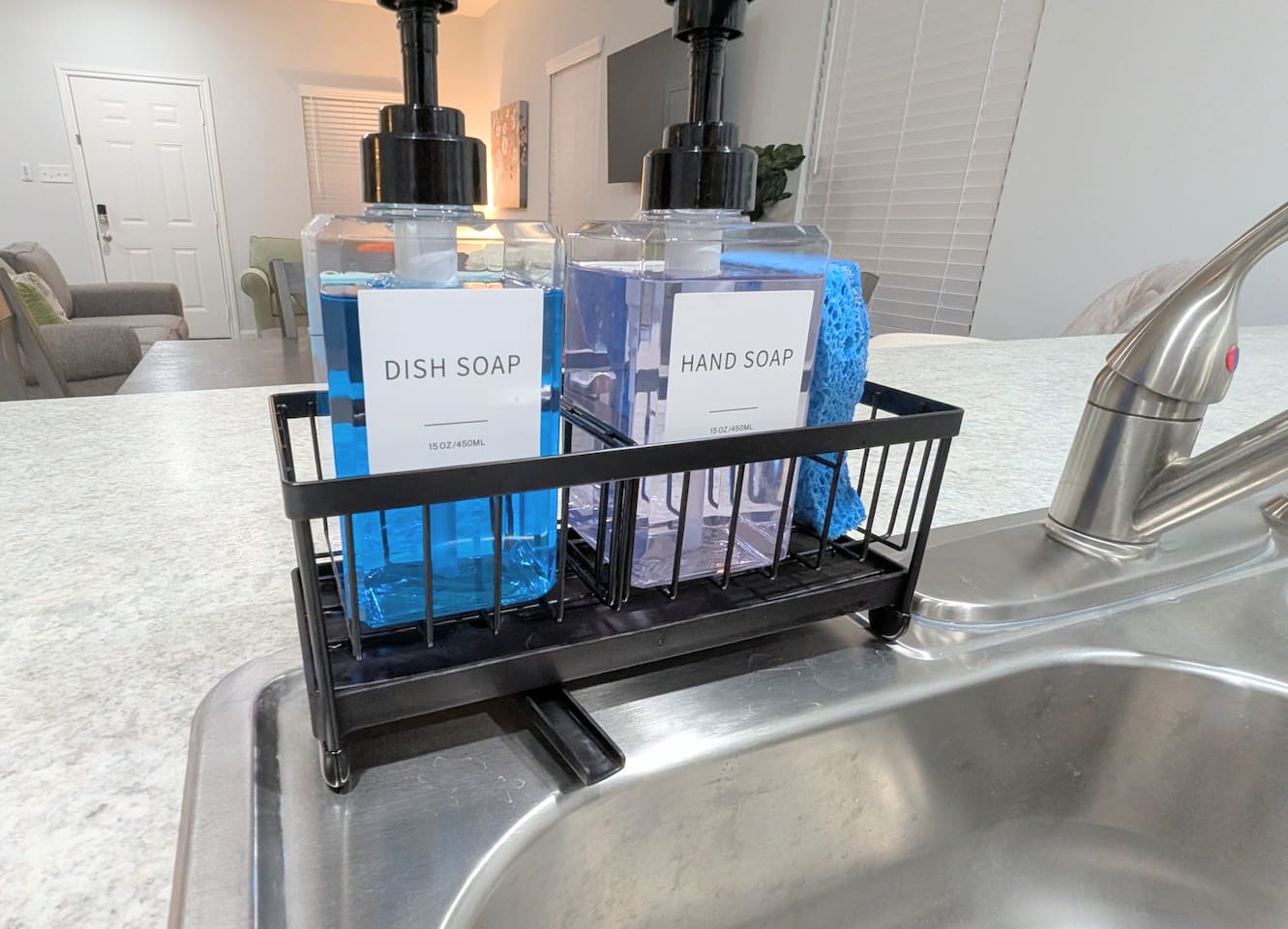 Plenty of dish soap, hand soap and a fresh sponge. 