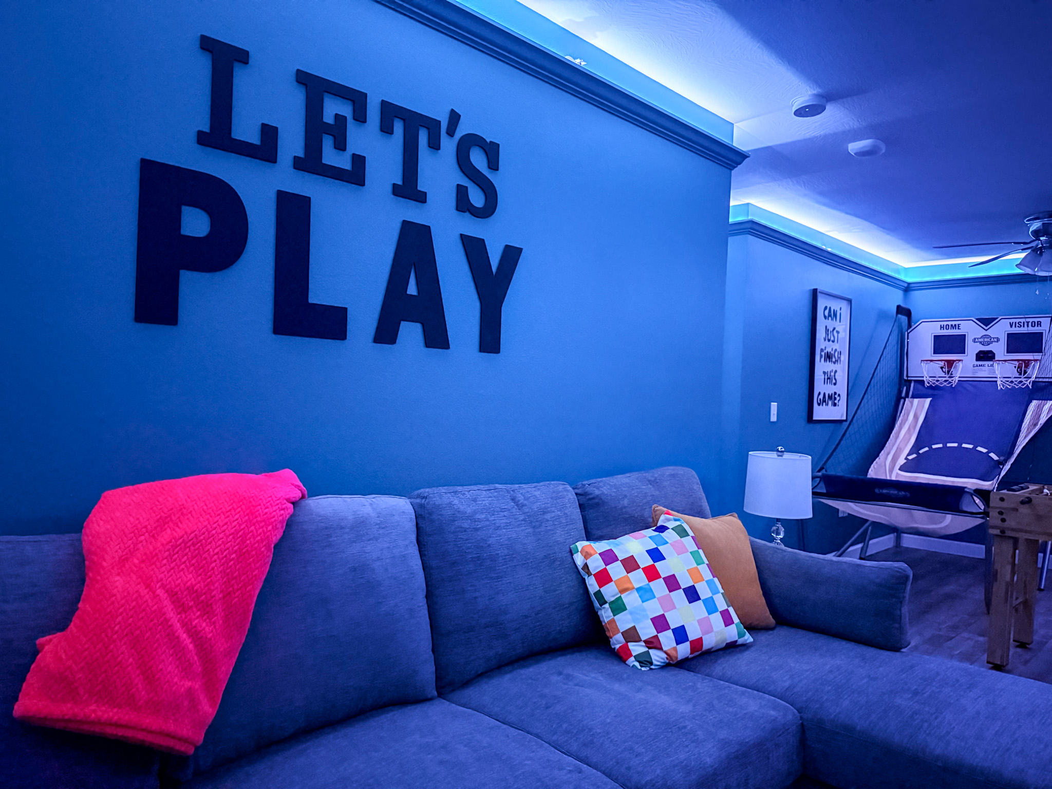 Have fun changing the multi-color LED lighting surrounding the second floor living area and the game room.