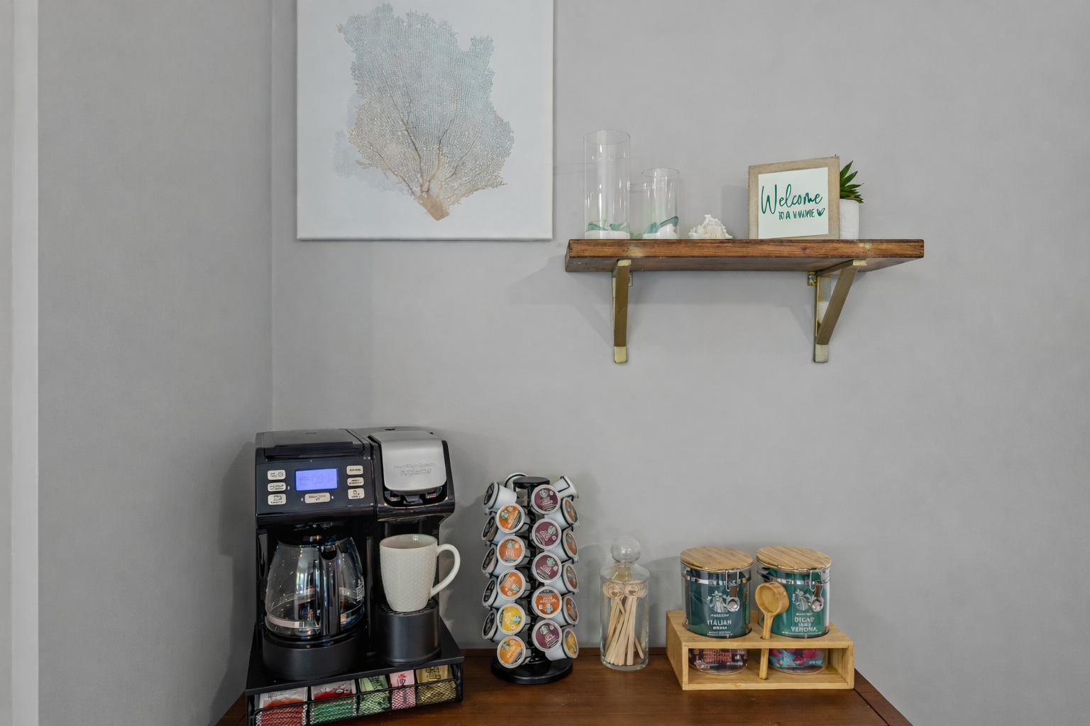 Start your mornings with complimentary coffee or hot tea — our fully stocked coffee & tea bar has everything you need for that perfect sunrise sip.