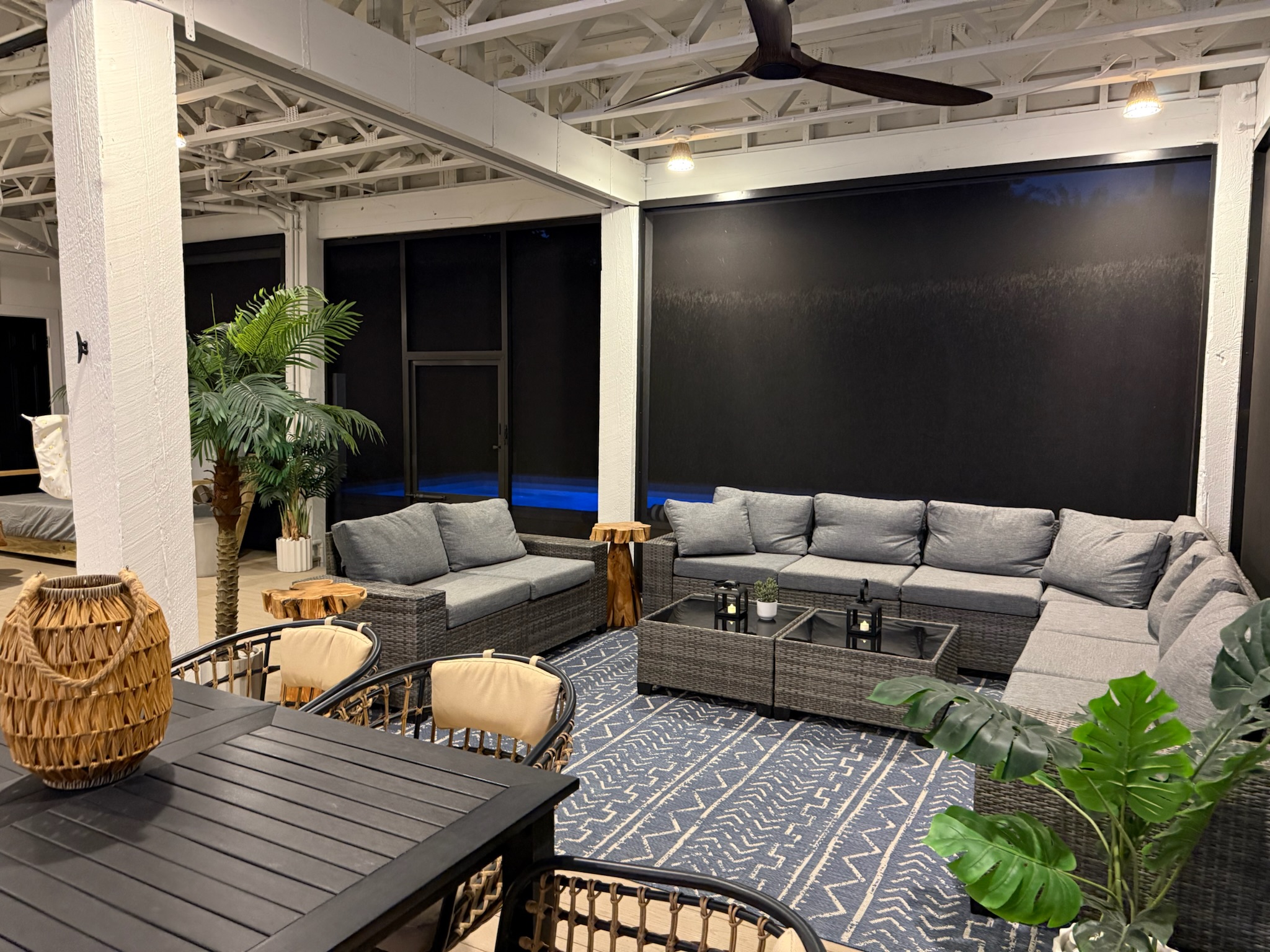 Take a dip in the pool to wind down at night or relax in the screened-in area after a day in the sun