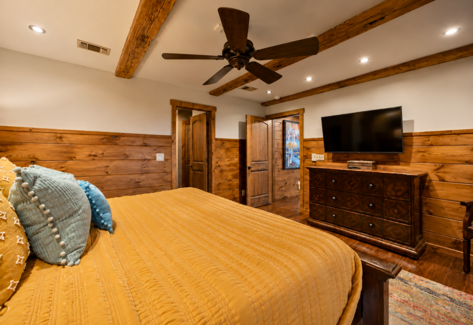 Stay cozy for a movie before drifting off to sleep.