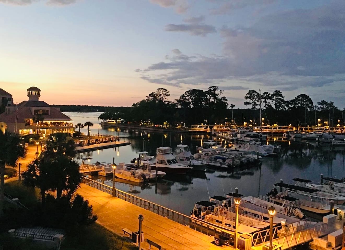 Harbour Town marina at sunset