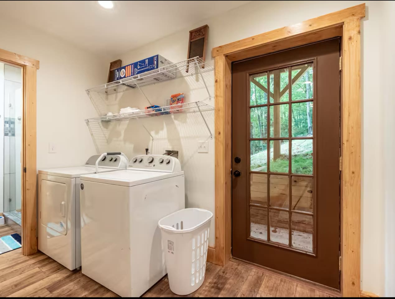 Laundry to the left on the lower level of the cabin