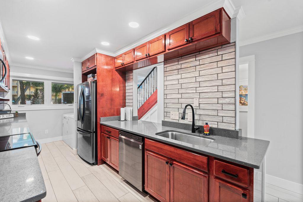 Large galley kitchen with all appliances