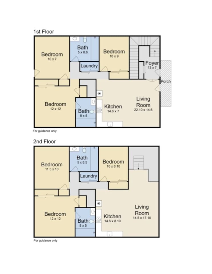 Five bedrooms + a flex room, four baths, two kitchens, two living rooms, and laundry on both levels