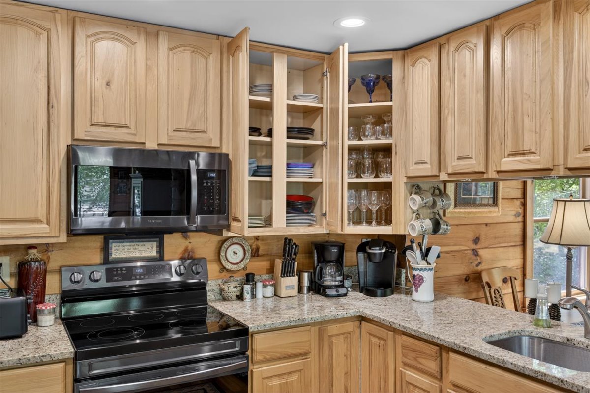 Fully stocked kitchen.