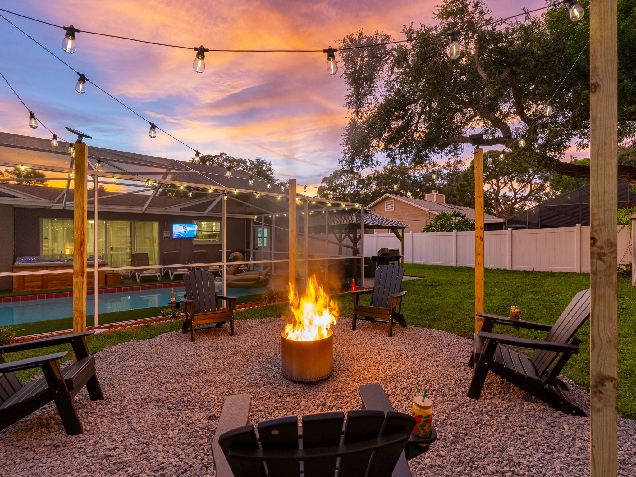 End the day by the warmth of the fire, surrounded by friends, starlight, and the peaceful crackle of the flames.