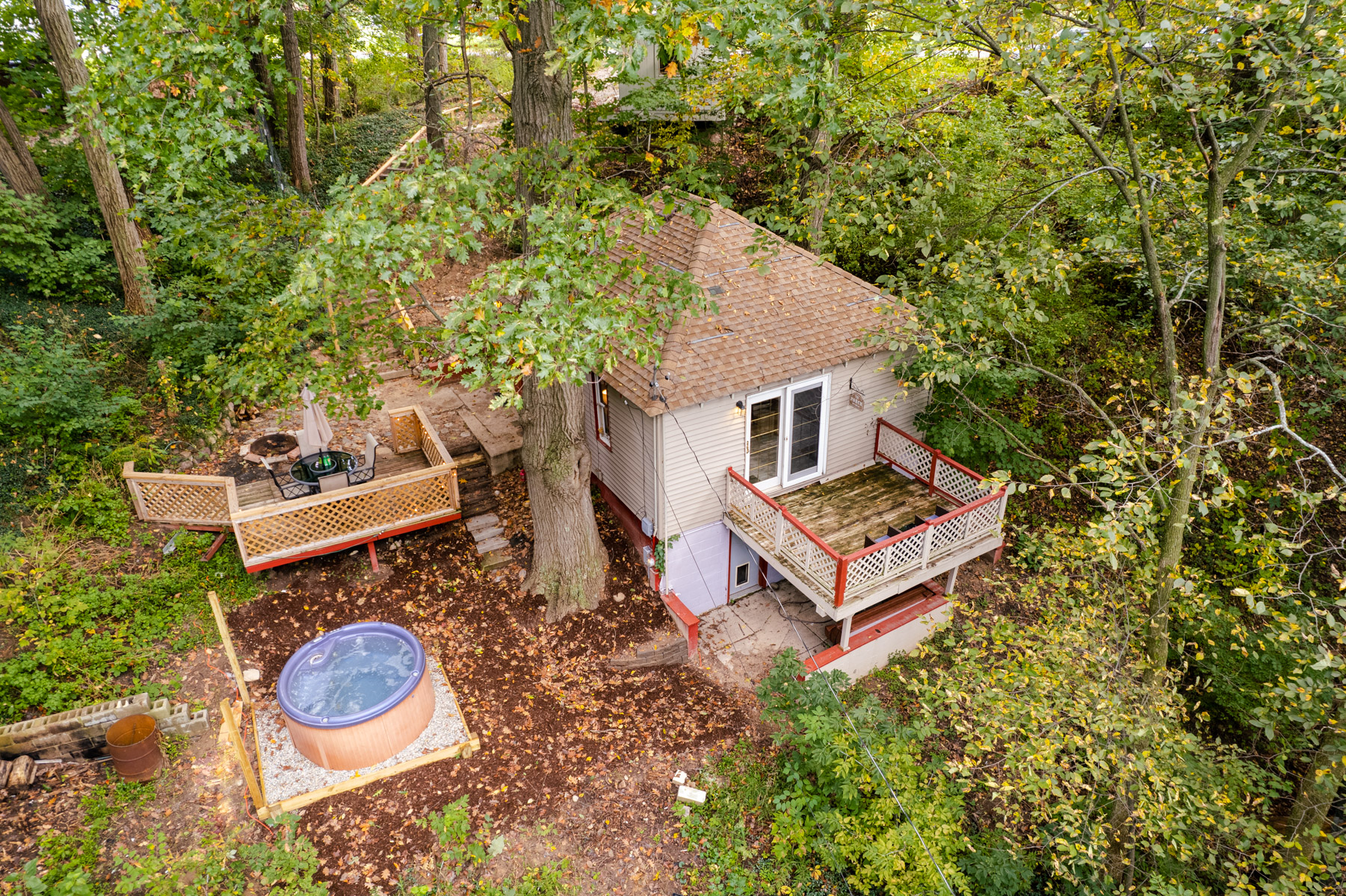 Drone View of Deck and Hot tub