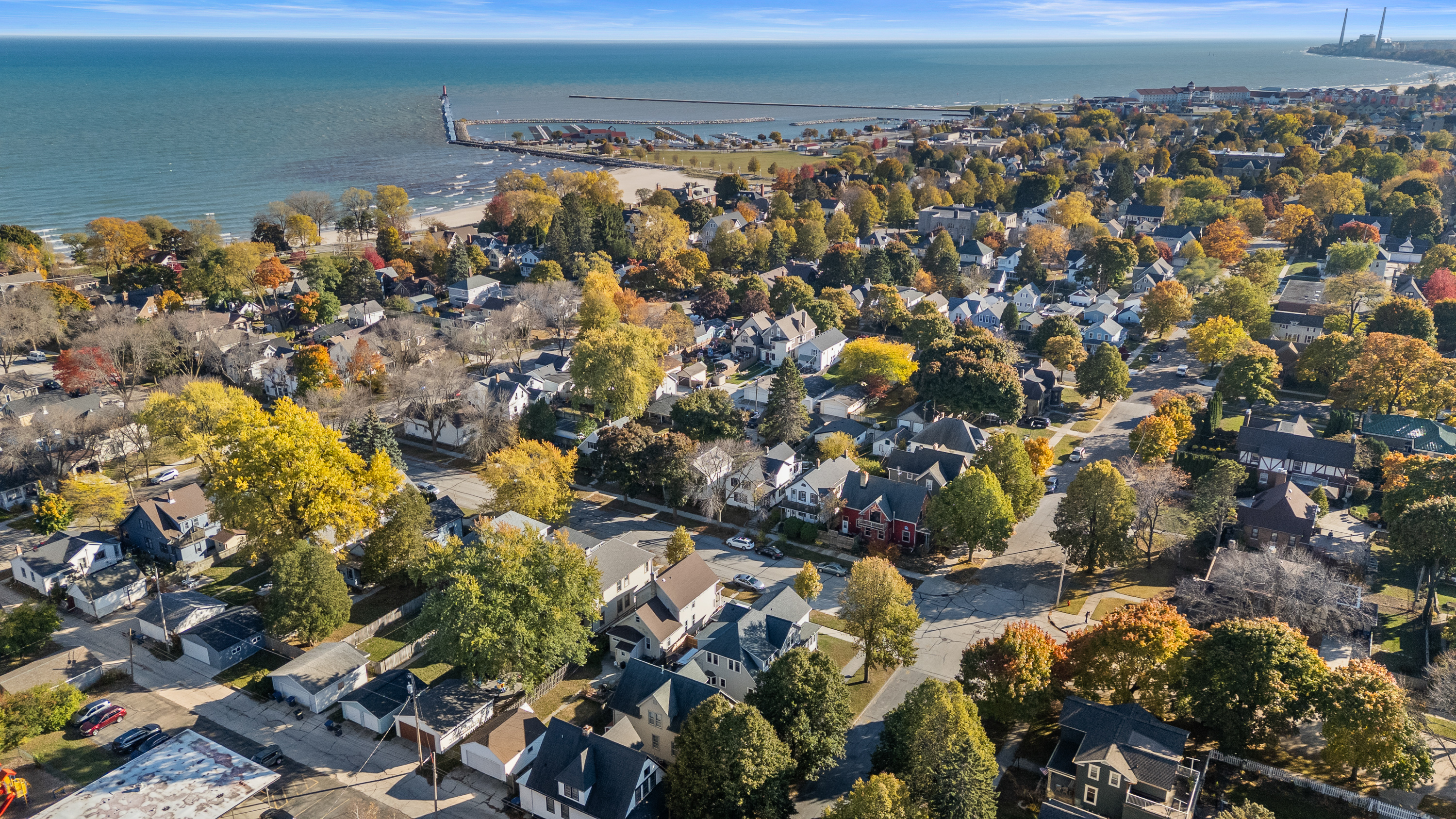 Ariel view of tree lined neighborhood.