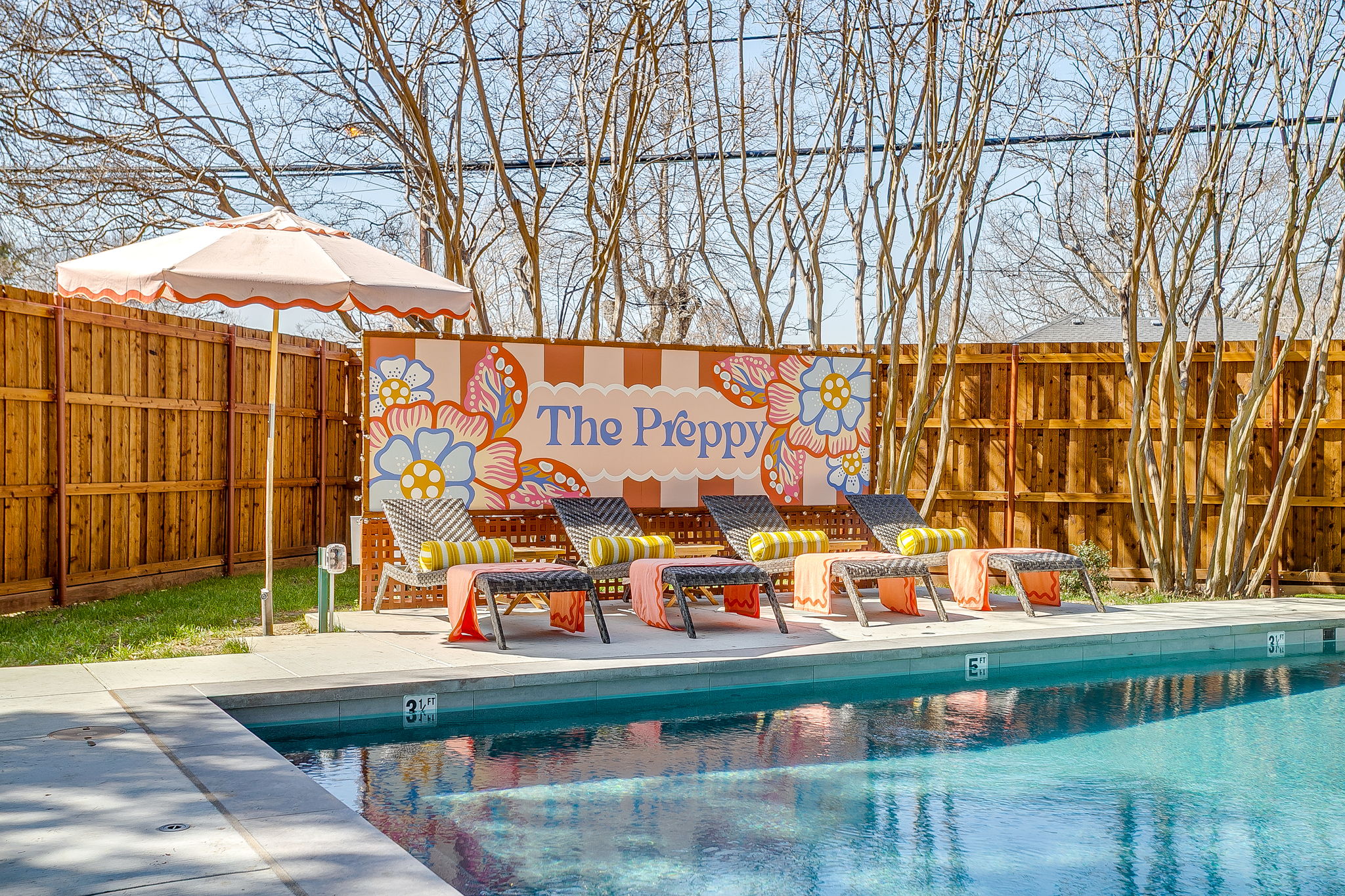 Private Fort Worth pool with layered lounge space