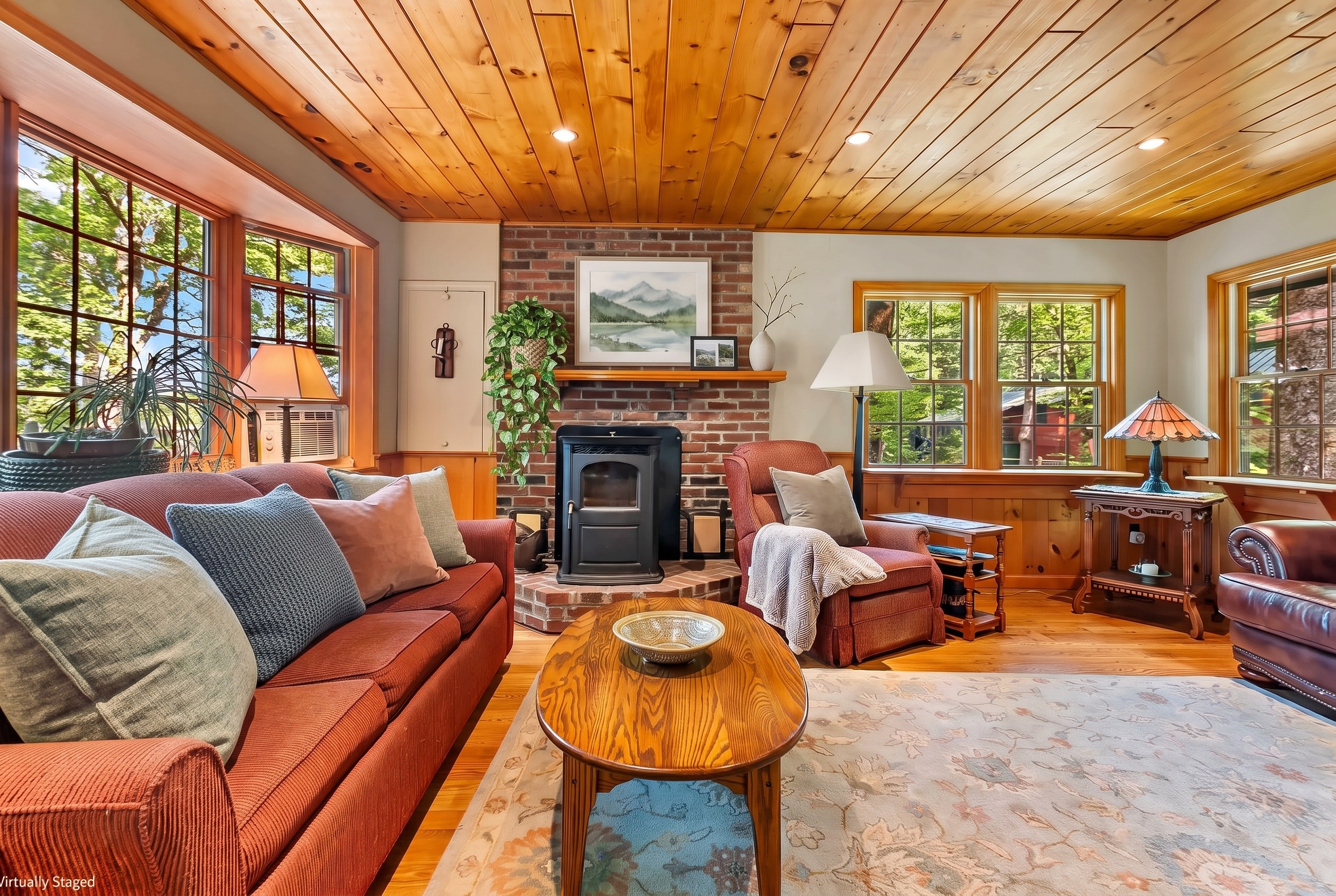 Living Room with Pellet Stove for Cozy Winter Nights. 