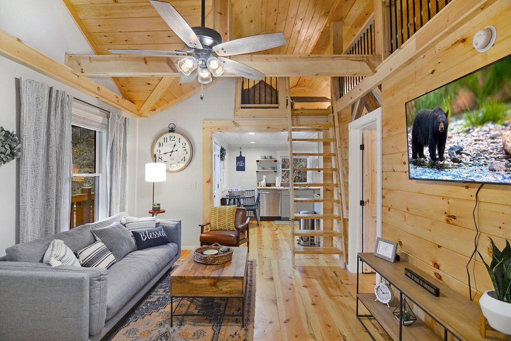 Ellijay Cabin: Living Room and Loft Access