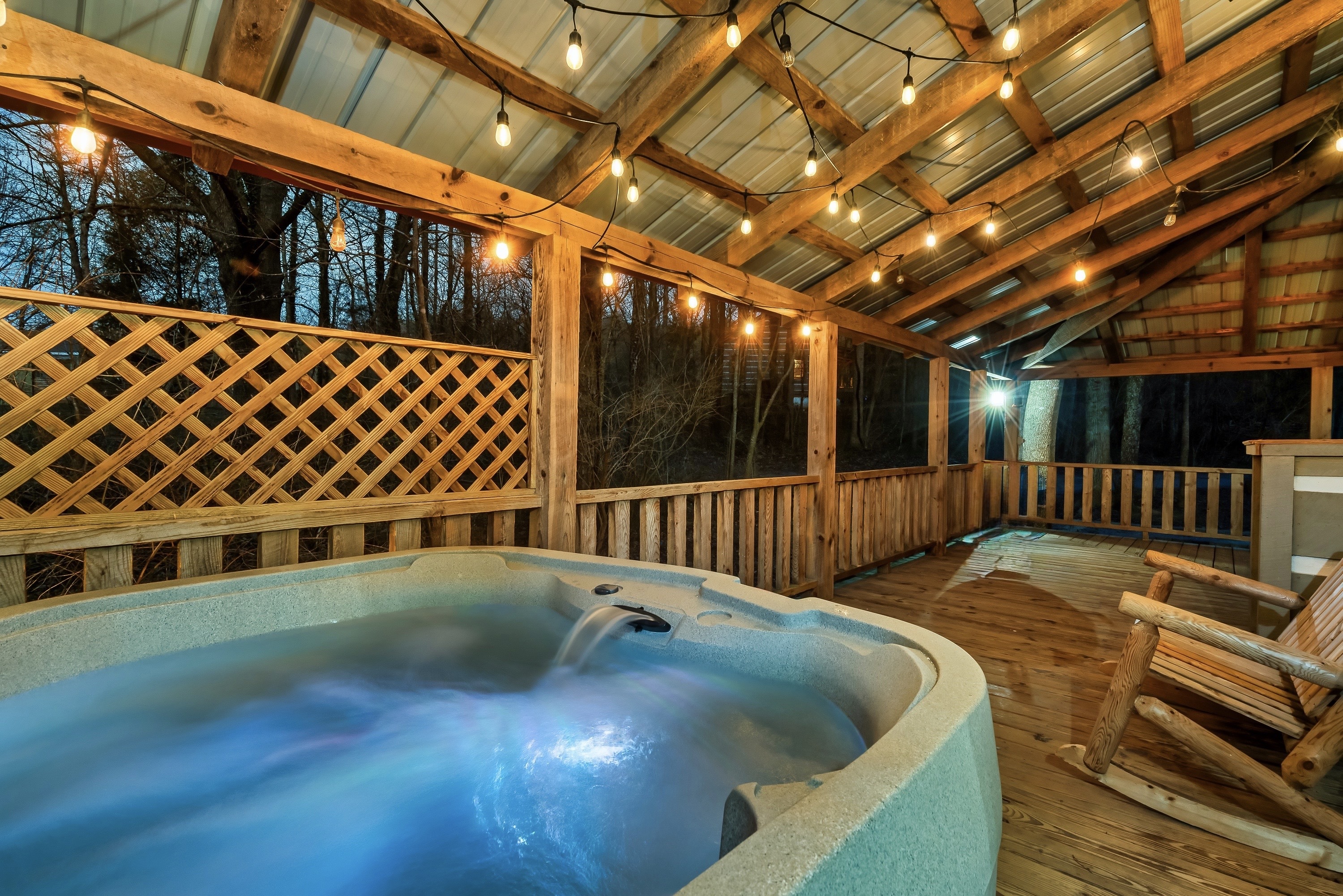 Relax and unwind in your private, covered hot tub.