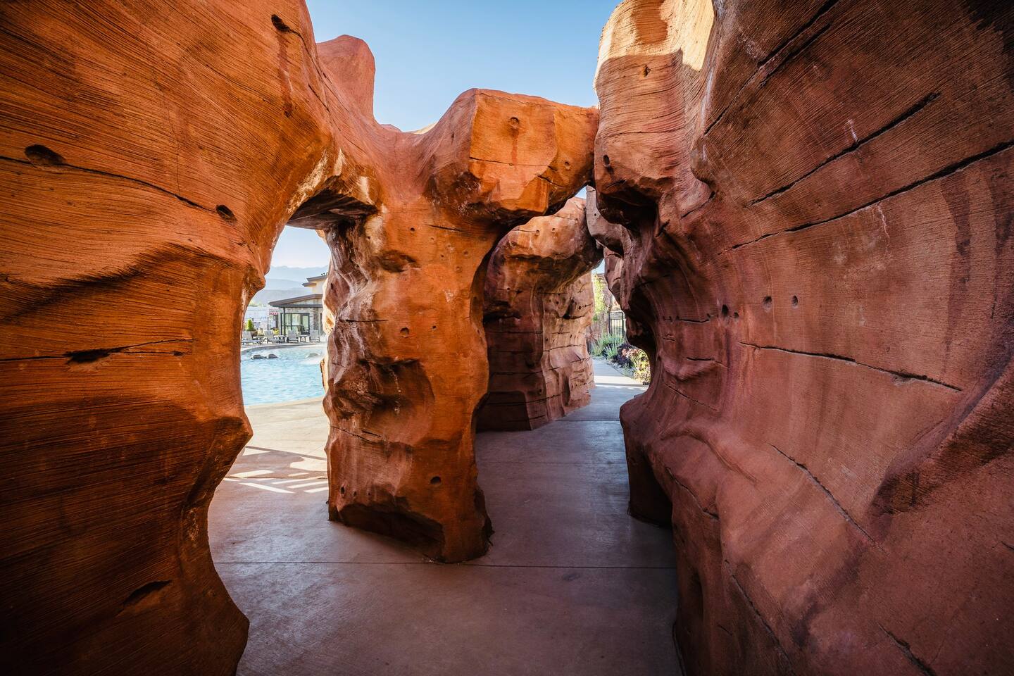 Slot canyon cove with hidden firepits