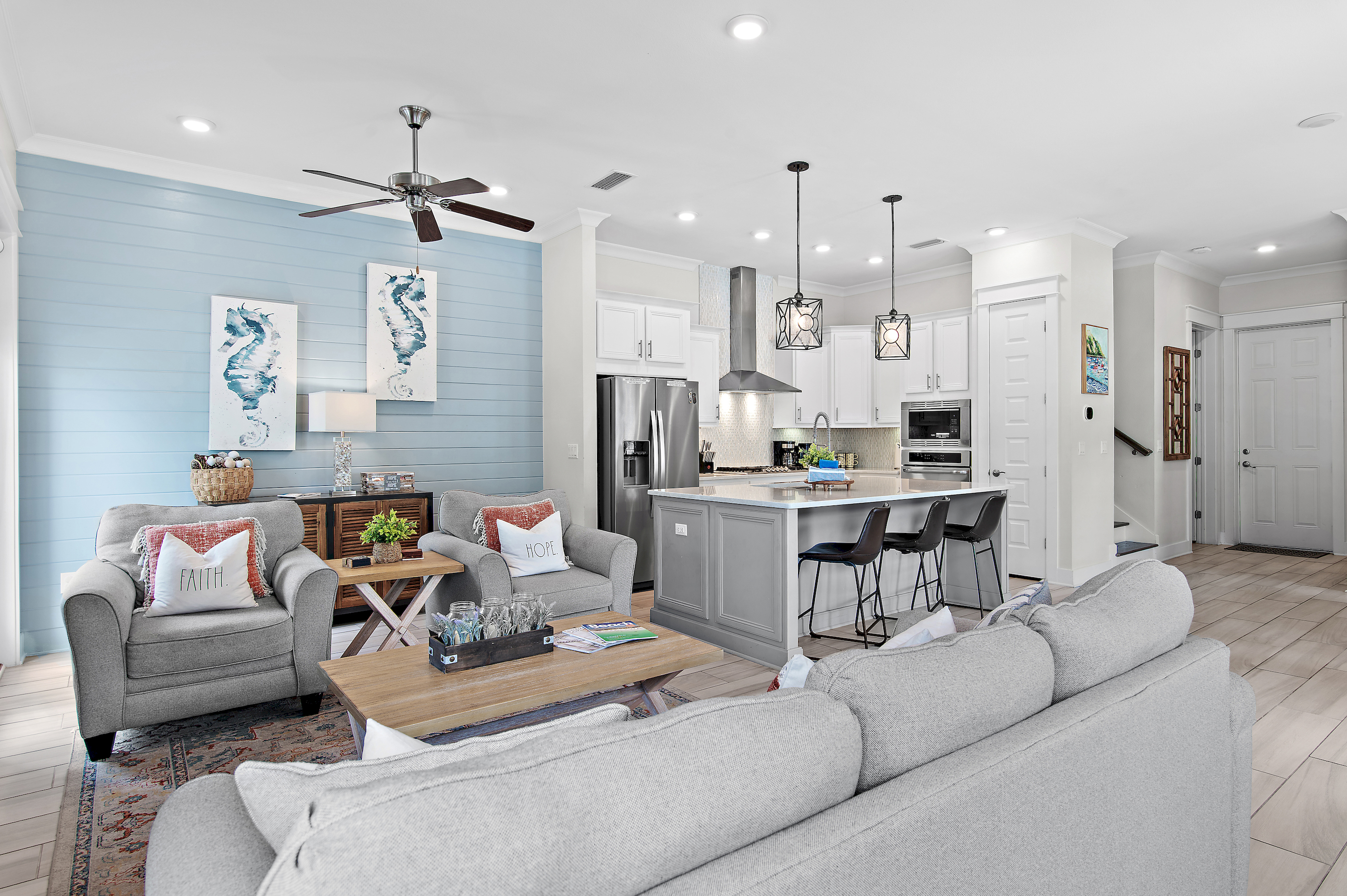 Another look at our open-concept living, kitchen, and dining area—plenty of room for the whole group to hang out and enjoy some quality time together.