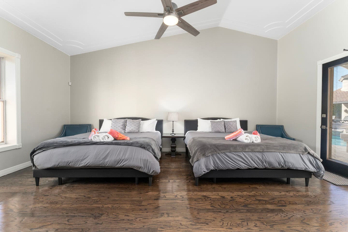 High ceilings and modern lighting create a calming retreat with plenty of natural light.