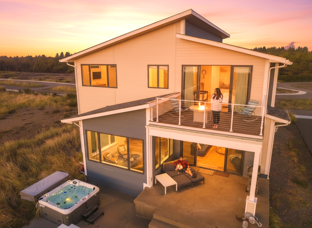 {Indigo} Welcome to Indigo in Westport, WA — where coastal calm meets modern comfort. Soak in the hot tub, read by the fireplace, or enjoy a stroll to the private beach .