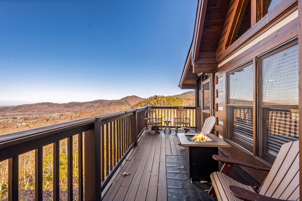 Soaking sun in the open deck overlook Wears Valley