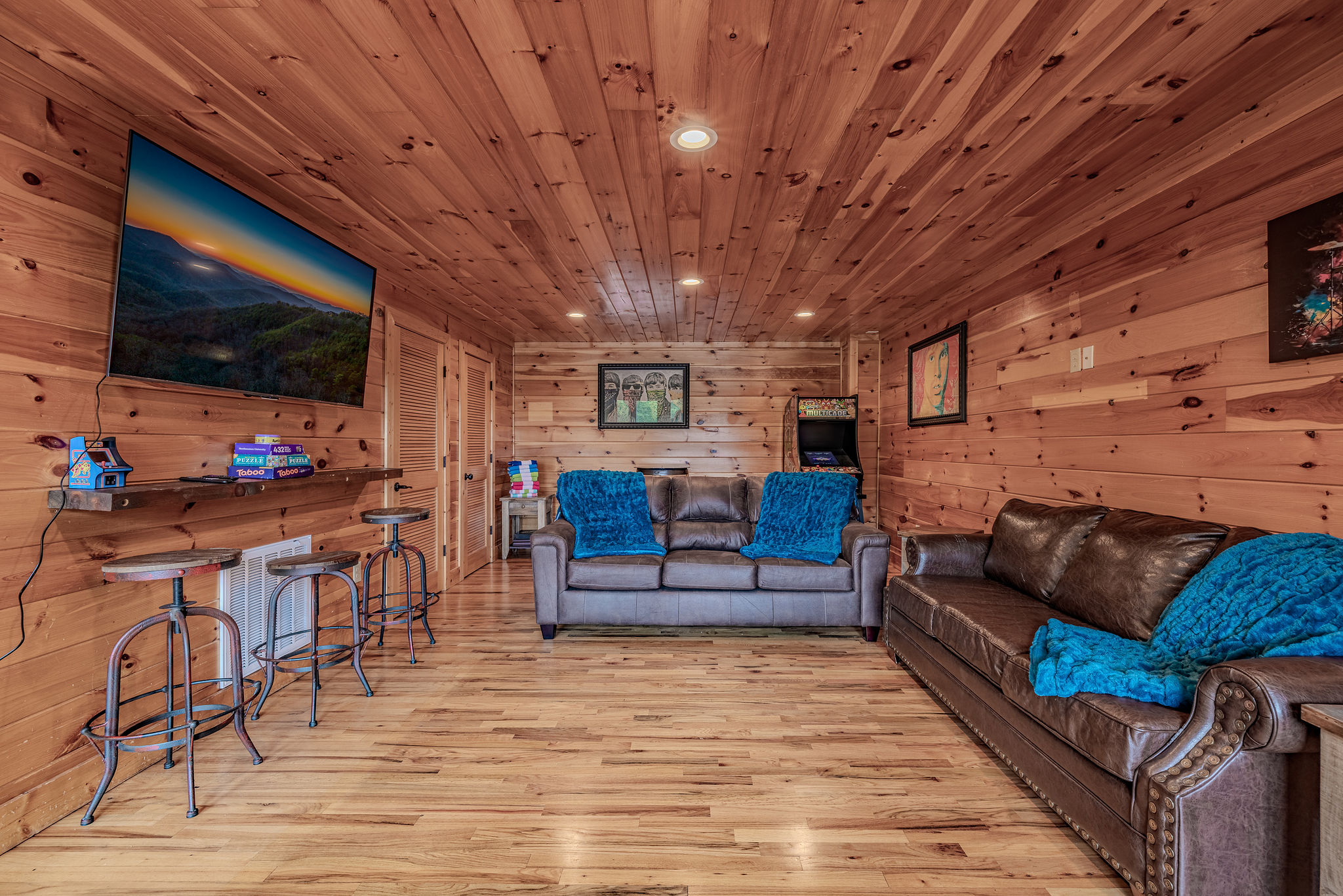 Dim the lights, grab snacks, and enjoy a private screening experience at the cabin.