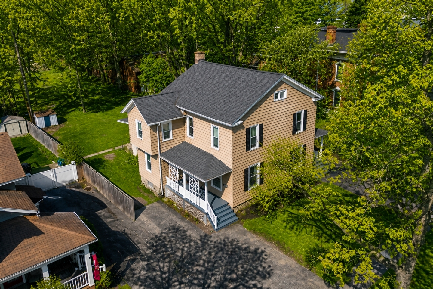 Escape to our charming two-story home, nestled among blossoming trees in a tranquil neighborhood—your private haven.