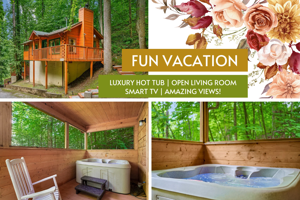 Luxury hot tub, mountain air, and rocking chairs—this is Smoky Mountain living.