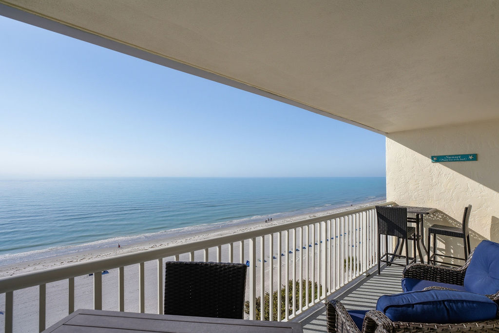 Private oceanfront balcony with panoramic beach and Gulf views