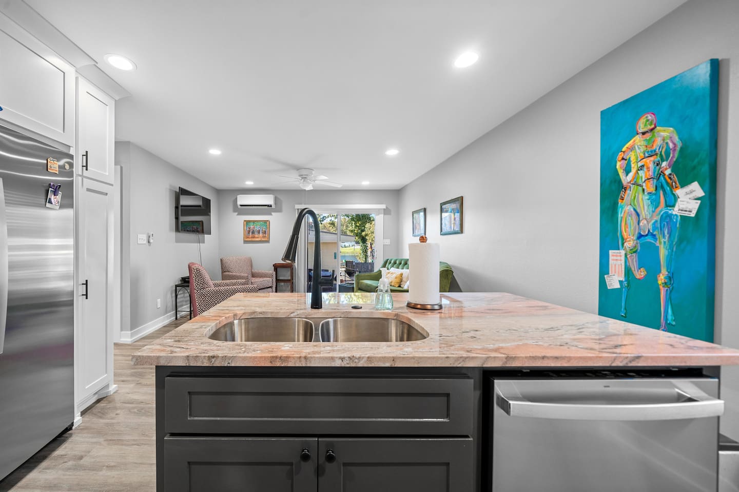 View from the Island into the Living Space (with a lake view!).