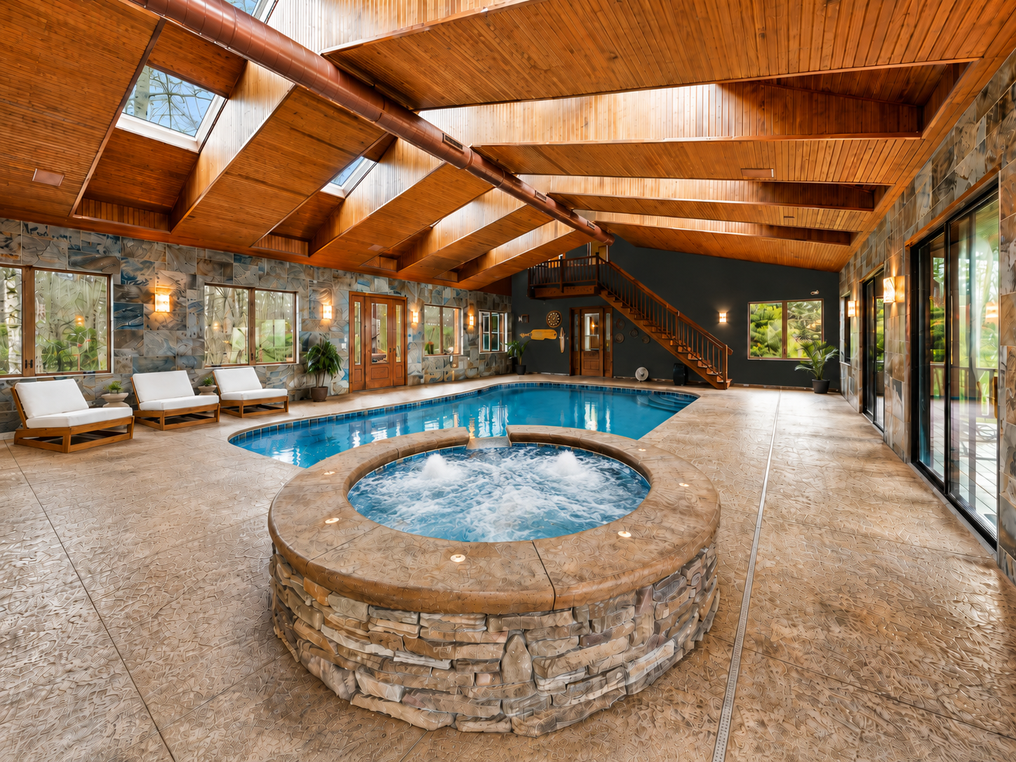 {Indoor Pool & Spa} Slip into warm water after a day exploring Pisgah Forest, where every swim, soak, and quiet moment feels like your own private mountain sanctuary.