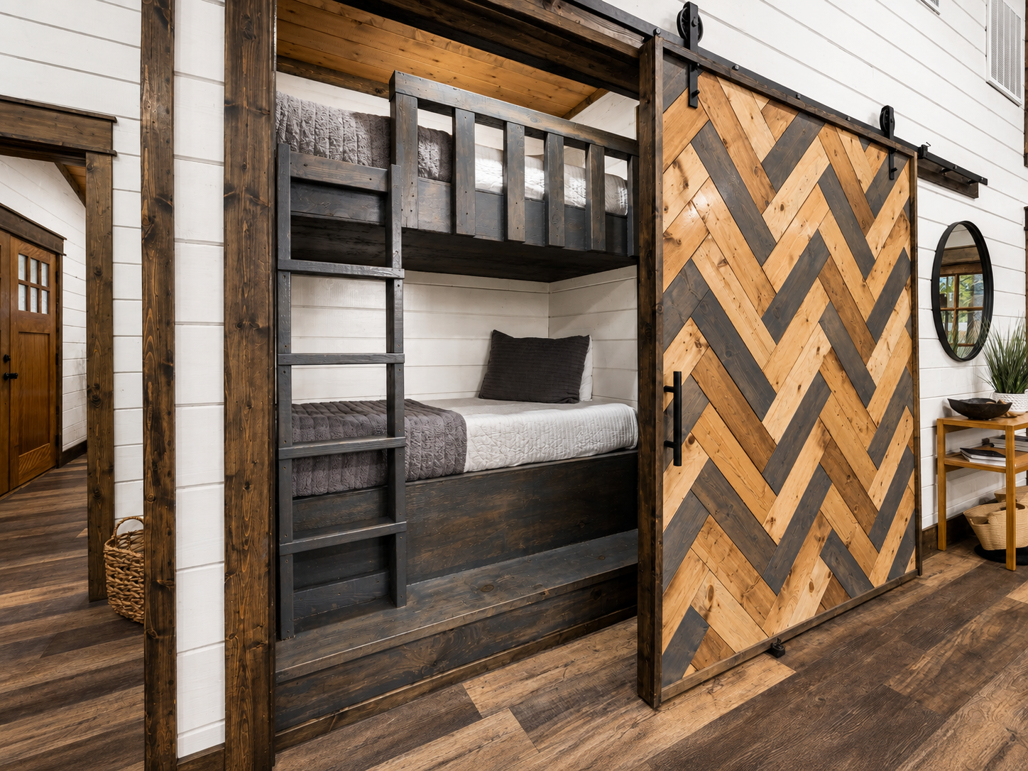 A little hideaway just for them. The twin bunk nook sits behind its own barn door and has been a favorite with families.