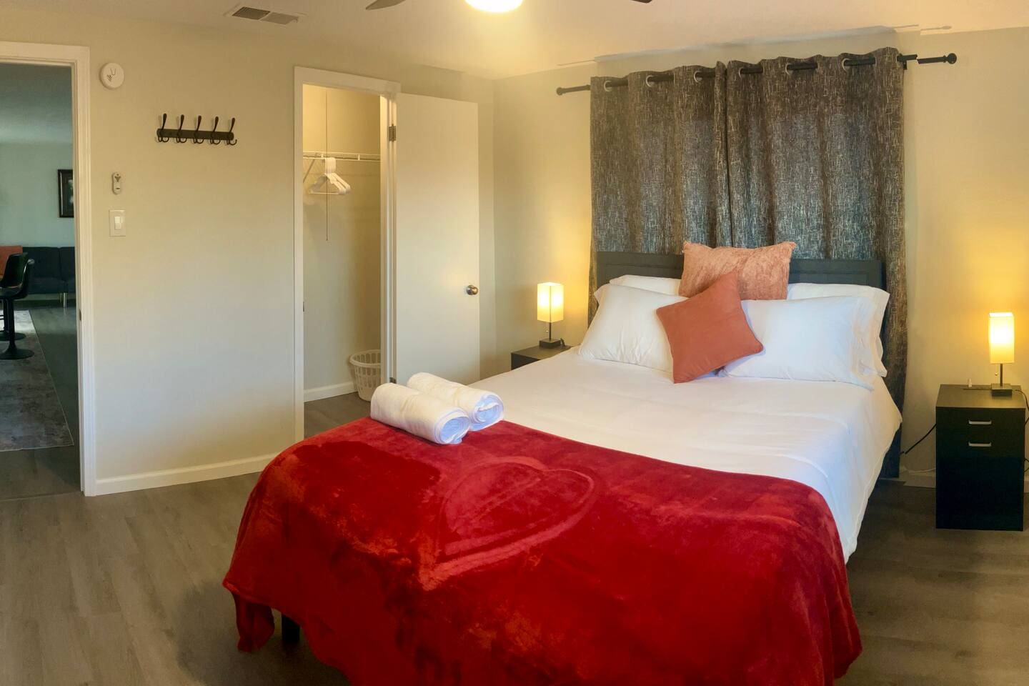 We’ve got room for you- a super comfortable bed- and a really wide closet for your stuff. 