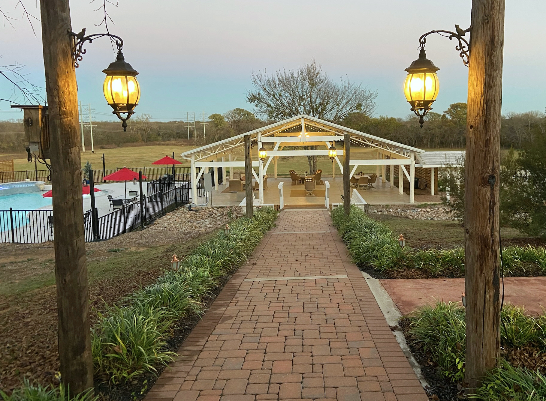 Pool complex at evening