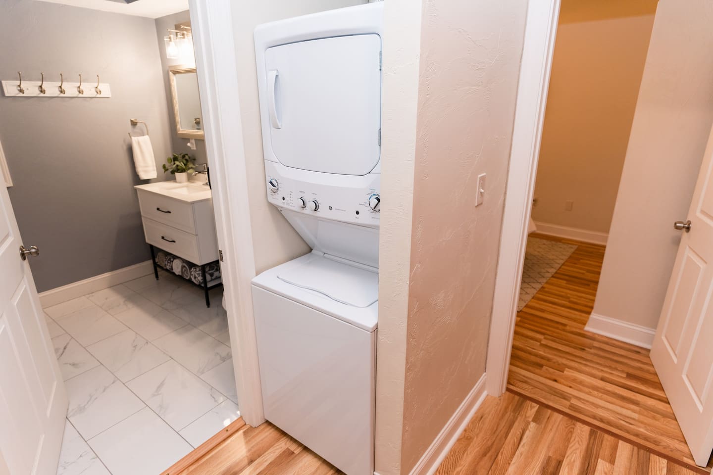 Convenient laundry area with a washer and dryer for your convenience during your stay.