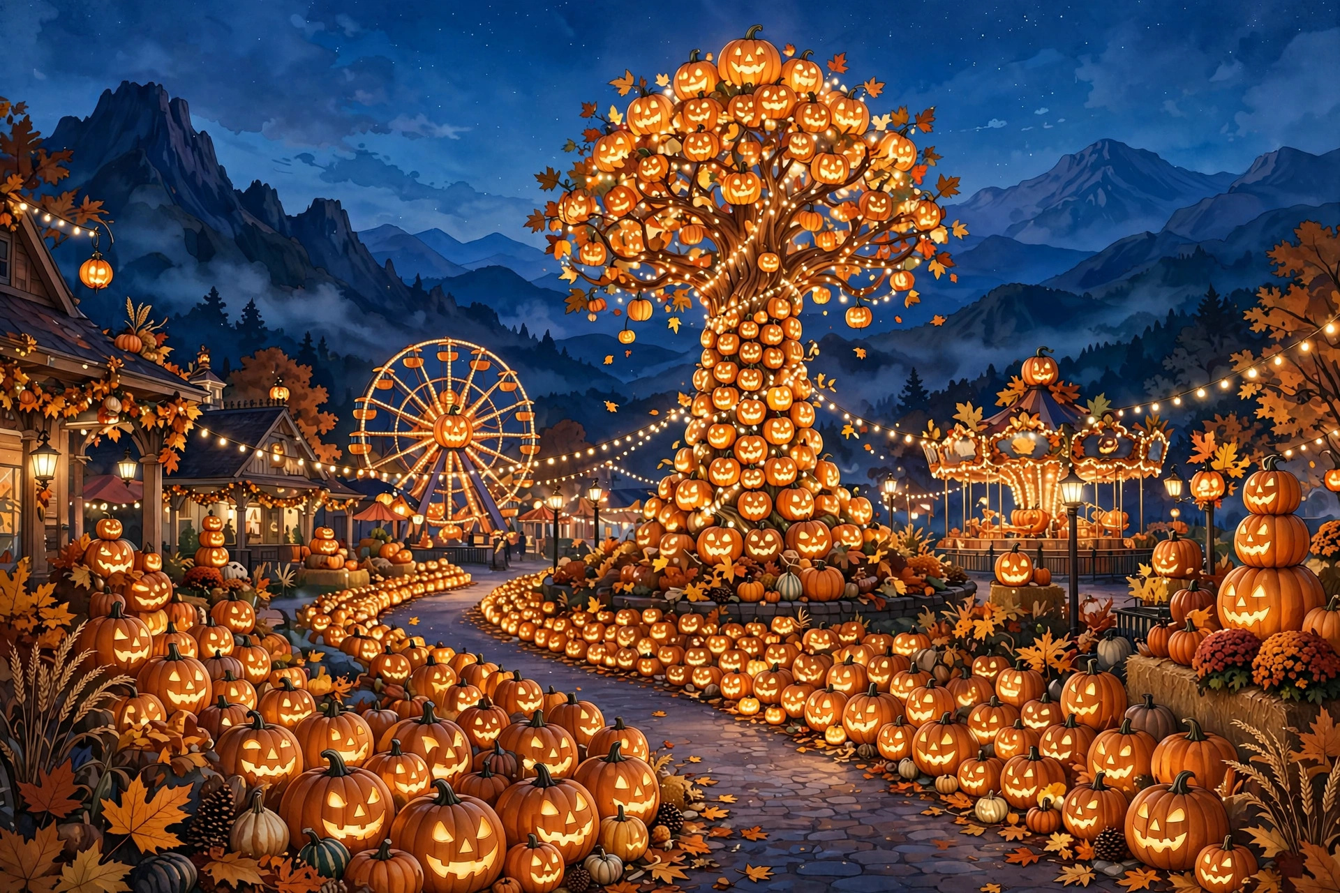 Great Pumpkin LumiNights glowing pumpkins at Dollywood at night