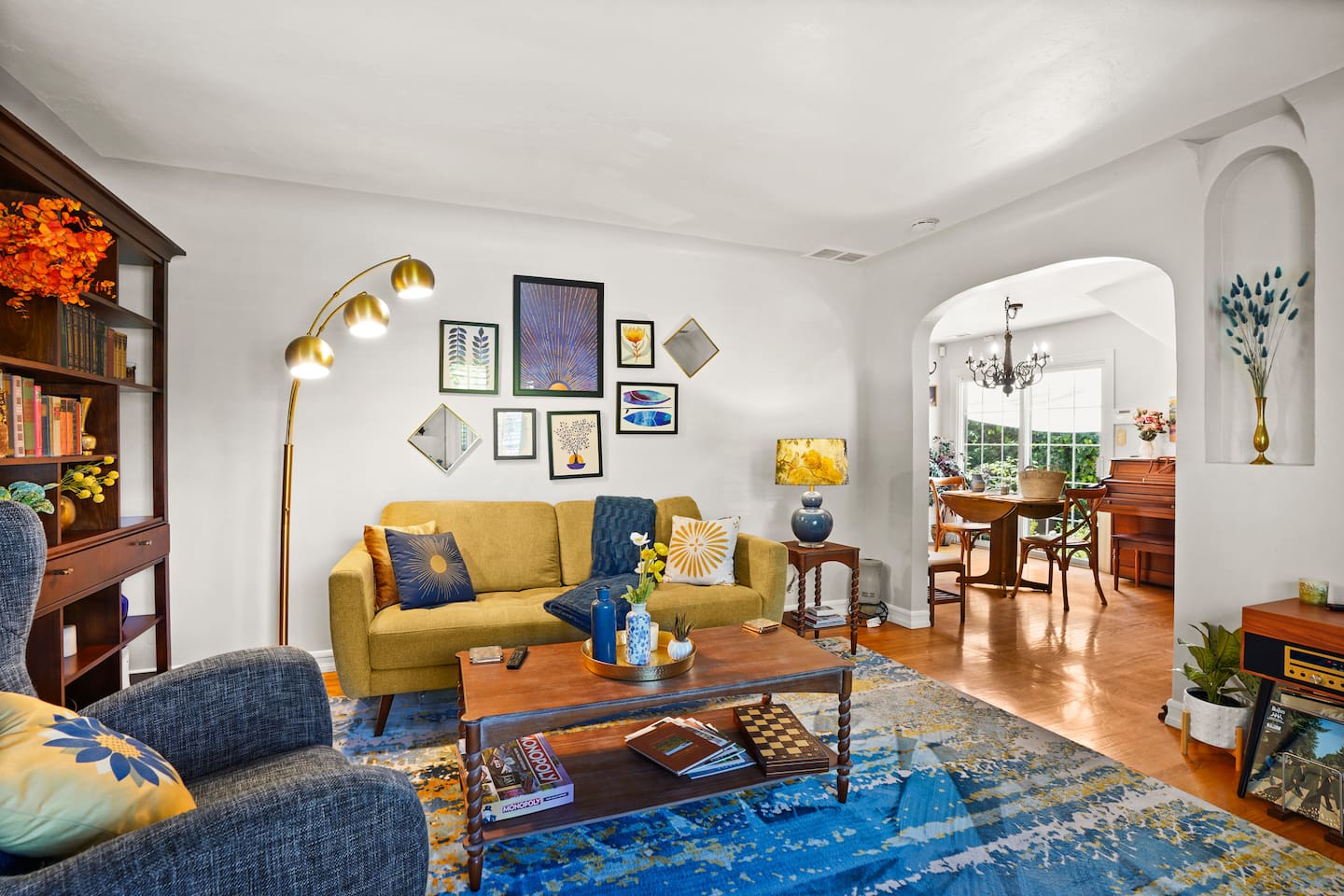 Cozy living room with a record player and a curated selection of vinyl for a relaxed night in.