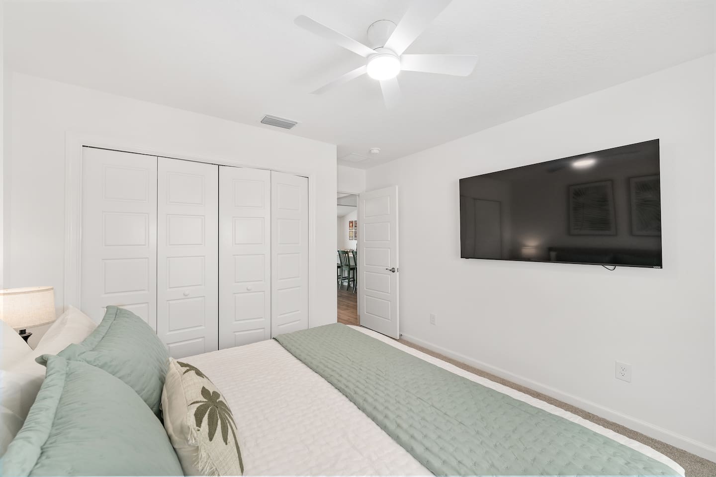 This guest bedroom also features a 65 inch TV.  Streaming service is not provided.  Please log into your streaming apps to enjoy.