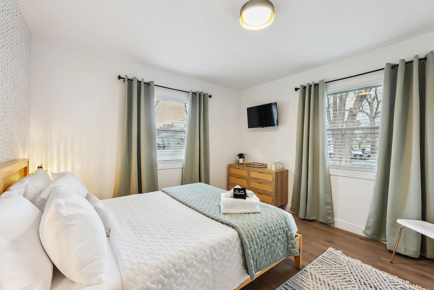 Double dresser and a closet are available to store your items in during your stay.