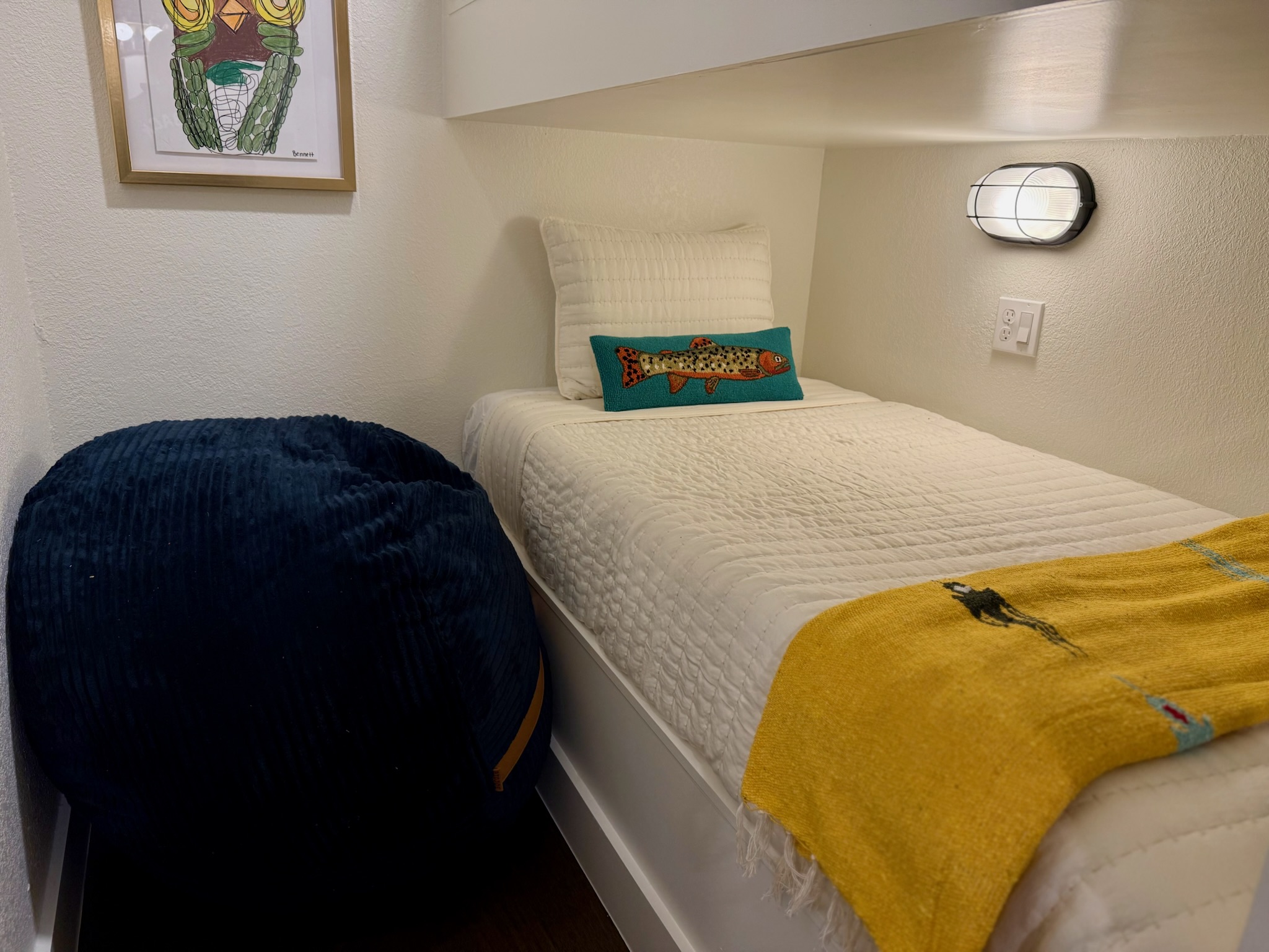 One of the well outfitted bunks, each with a light and plug