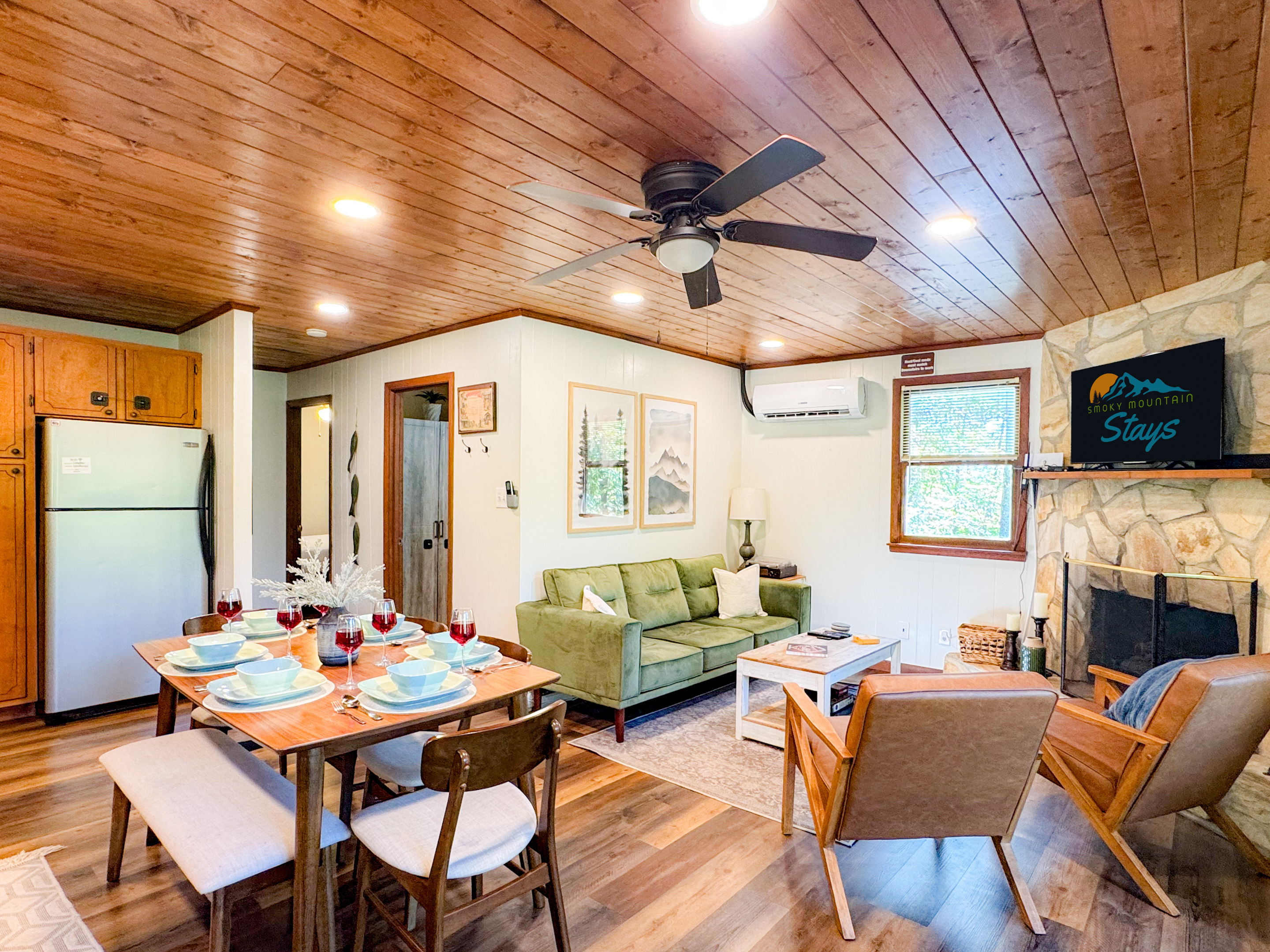 living room and dining area