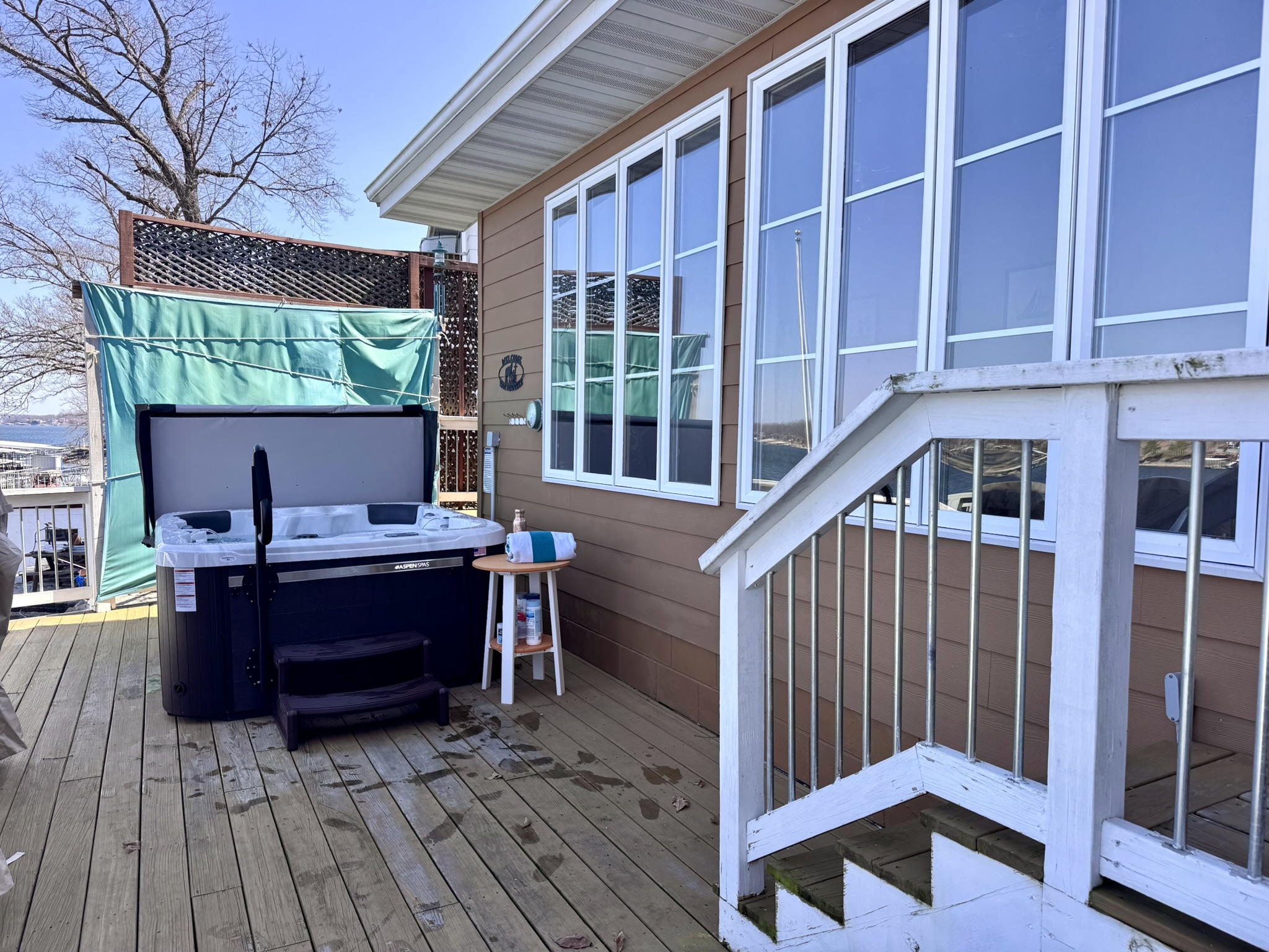 New 5-person hot tub with jets, water fountains, and LED lights installed this Spring 2026!