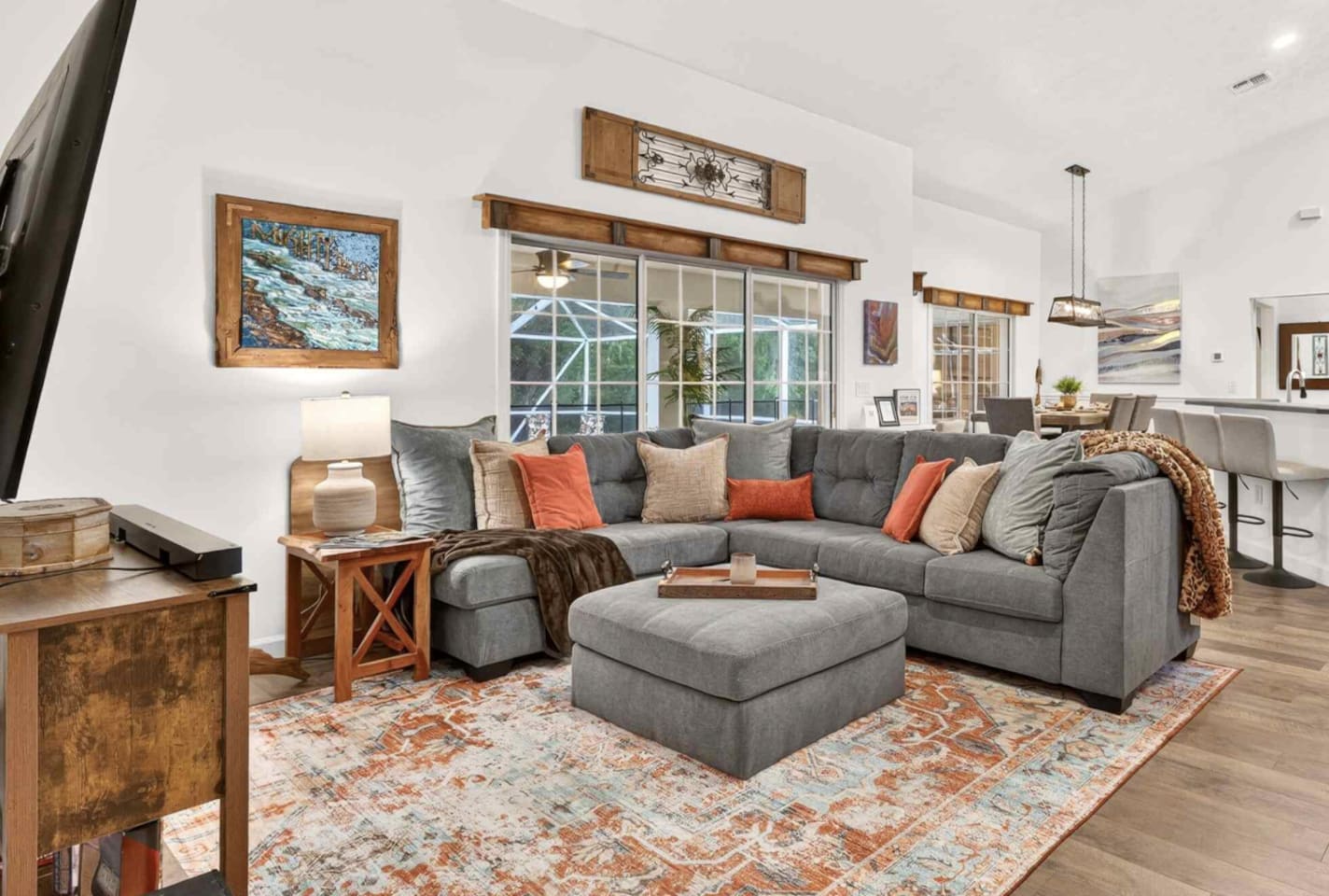 Relax after a long day of adventure in our family room that is set up for families and friends to spend quality time making memories.
