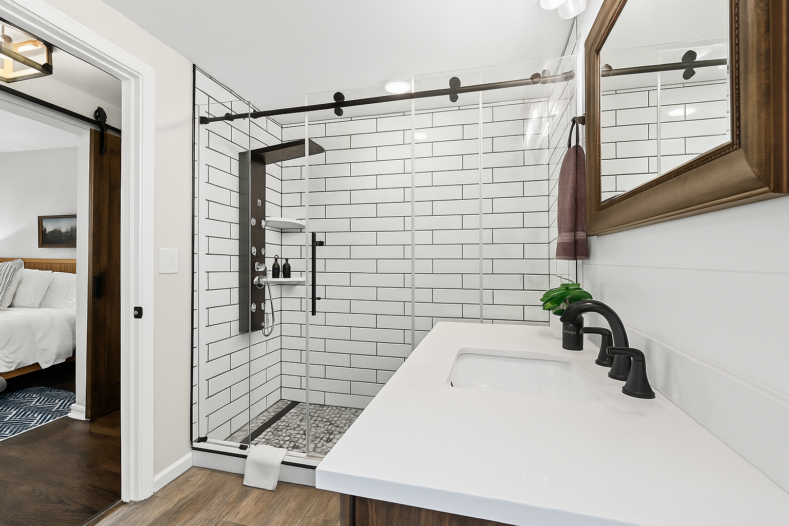 Beautiful en-suite bath with walk-in shower—just steps from the comfort of your bedroom.