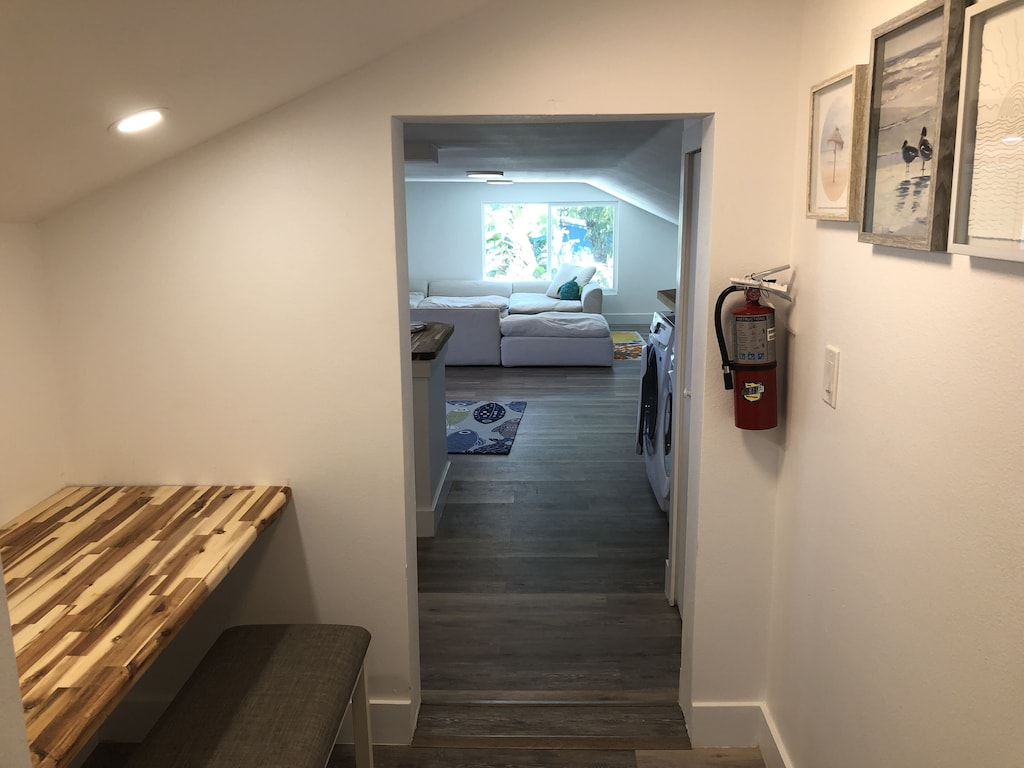 upstairs desk and entrance to attic room