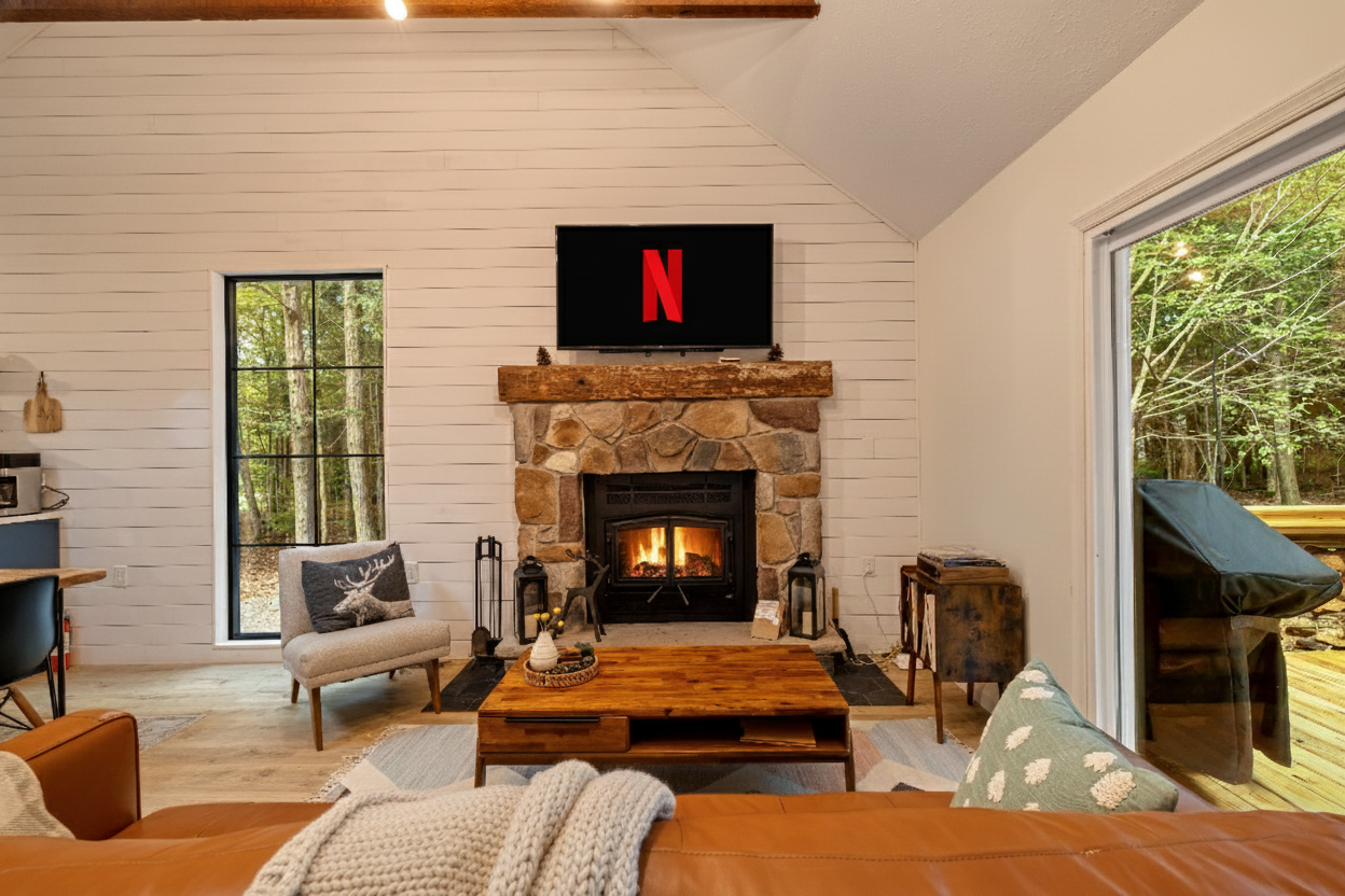 Wood-Burning Fireplace / Record Player