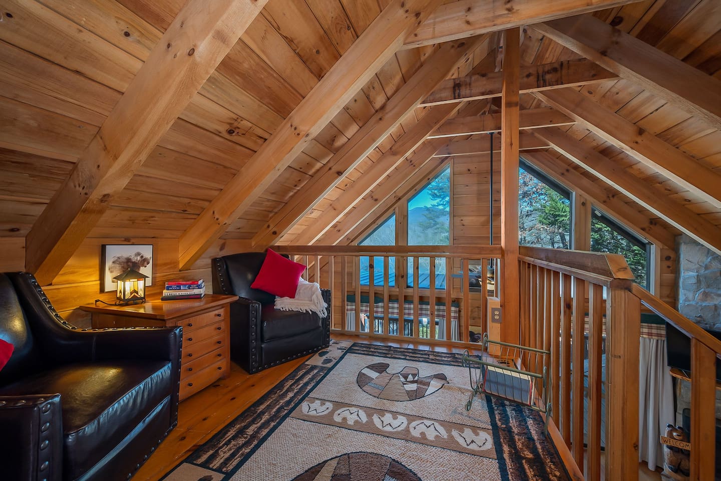 Loft outside upstairs King bedroom with spectacular Mountain/Lake views.