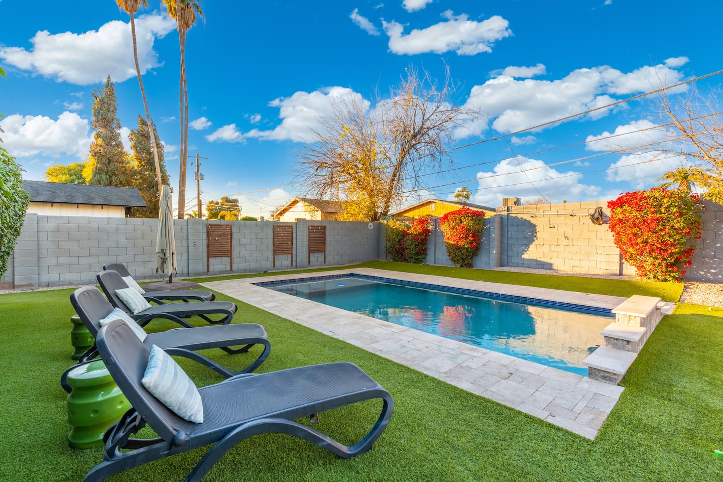 Stunning pool view, offering a serene and inviting space for relaxation and outdoor enjoyment.