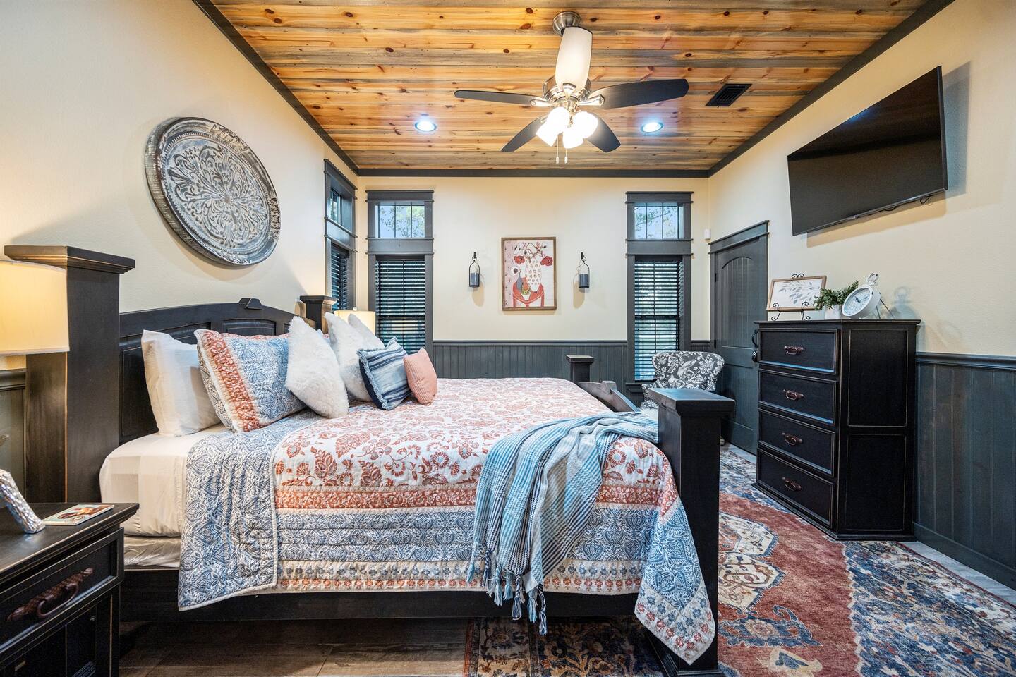 Sleep soundly in the plush king bed with custom blinds and cozy reading nook—your perfect retreat for rest.