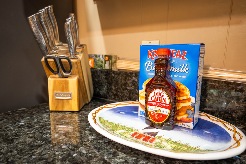 Enjoy an easy breakfast with pancake mix, syrup, provided for guests.