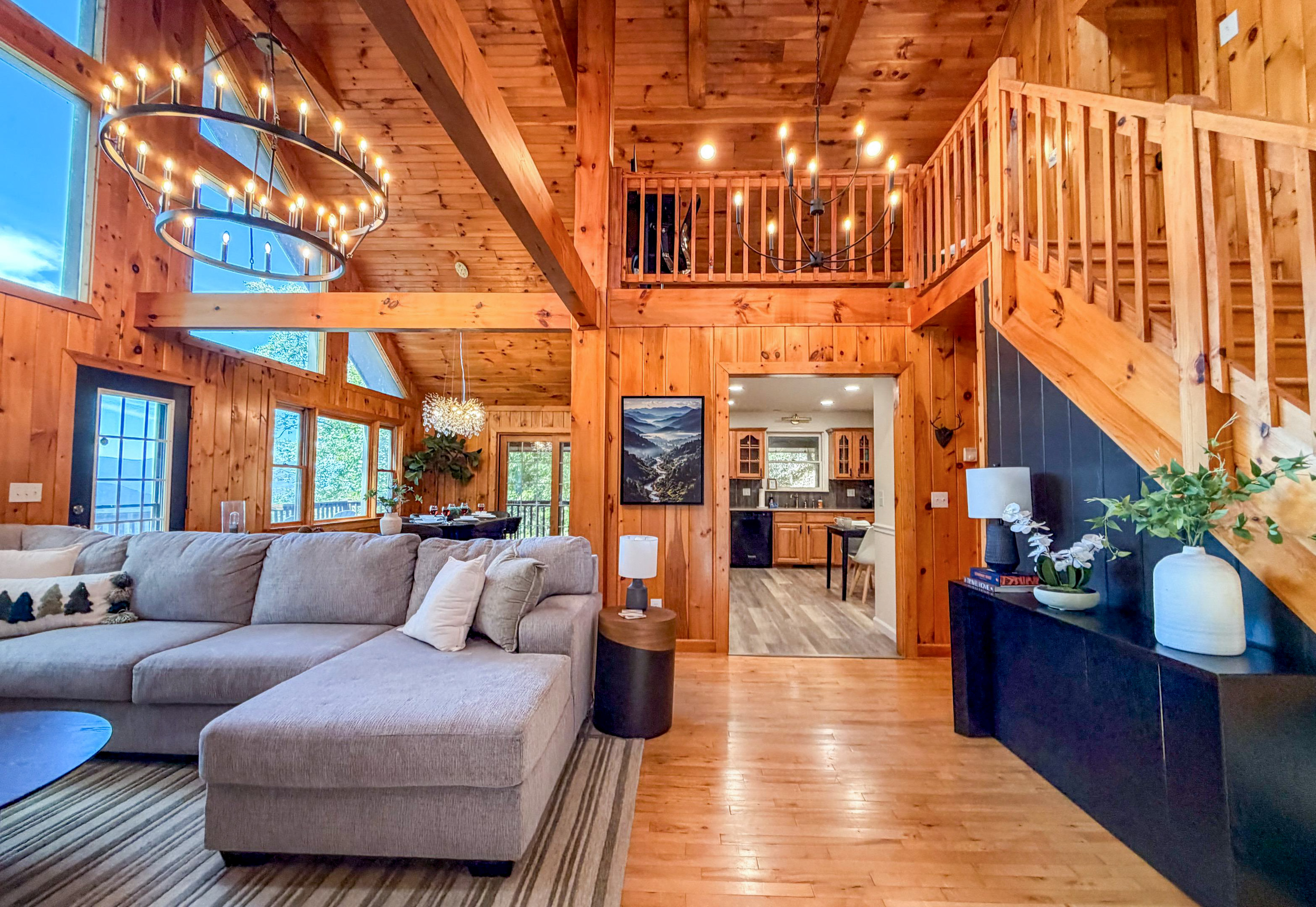 Experience the warmth, charm, and rustic elegance of the cabin the moment you step through the door.