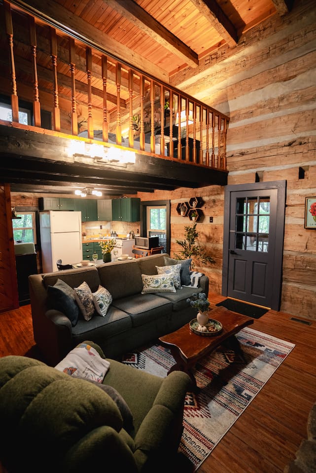 Step inside and enjoy the open loft space – perfect for relaxing in rustic charm.