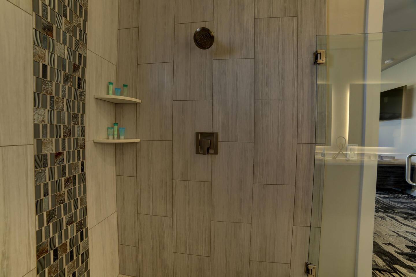 Large gorgeous master shower with bench